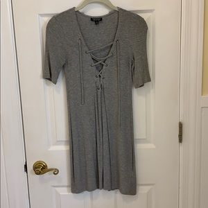 Topshop fitted grey lace up dress short sleeve
